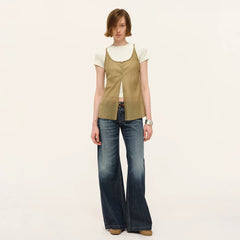 Kybecs| Women’s Cotton Washed Low-Rise Straight Leg Jeans – Loose Wide-Leg Summer Pants