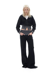 Kybecs| Women’s High-Waist Wide-Leg Casual Pants with Striped Elastic Waistband