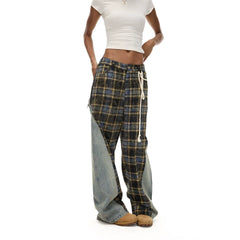 Kybecs| Women’s Plaid Denim Trousers with Detachable Girdle – Multi-Wear Fall and Winter Style