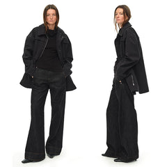 Kybecs | Women’s Black Mid-Length Thickened Windbreaker Jacket with Adjustable Drawstring