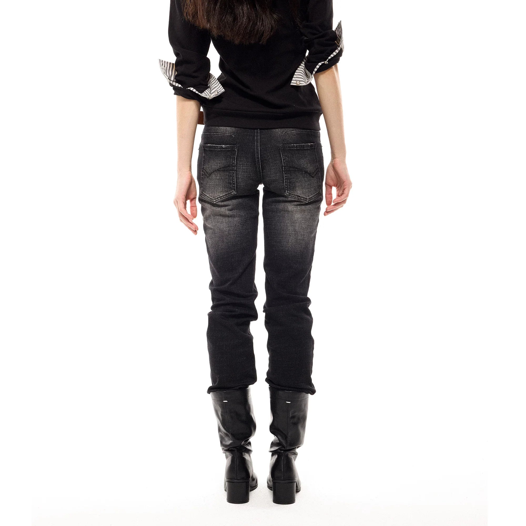 Kybecs| Women’s Black Slim-Fit Straight Denim Trousers – Slightly Stretchy Distressed Washed JeansKybecs| Women’s Black Slim-Fit Straight Denim Trousers – Slightly Stretchy Distressed Washed Jeans