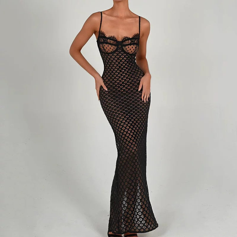 Kybecs| Lace Spliced Backless MAXI Dress for Women – Deep V Waist Slim Fit Design