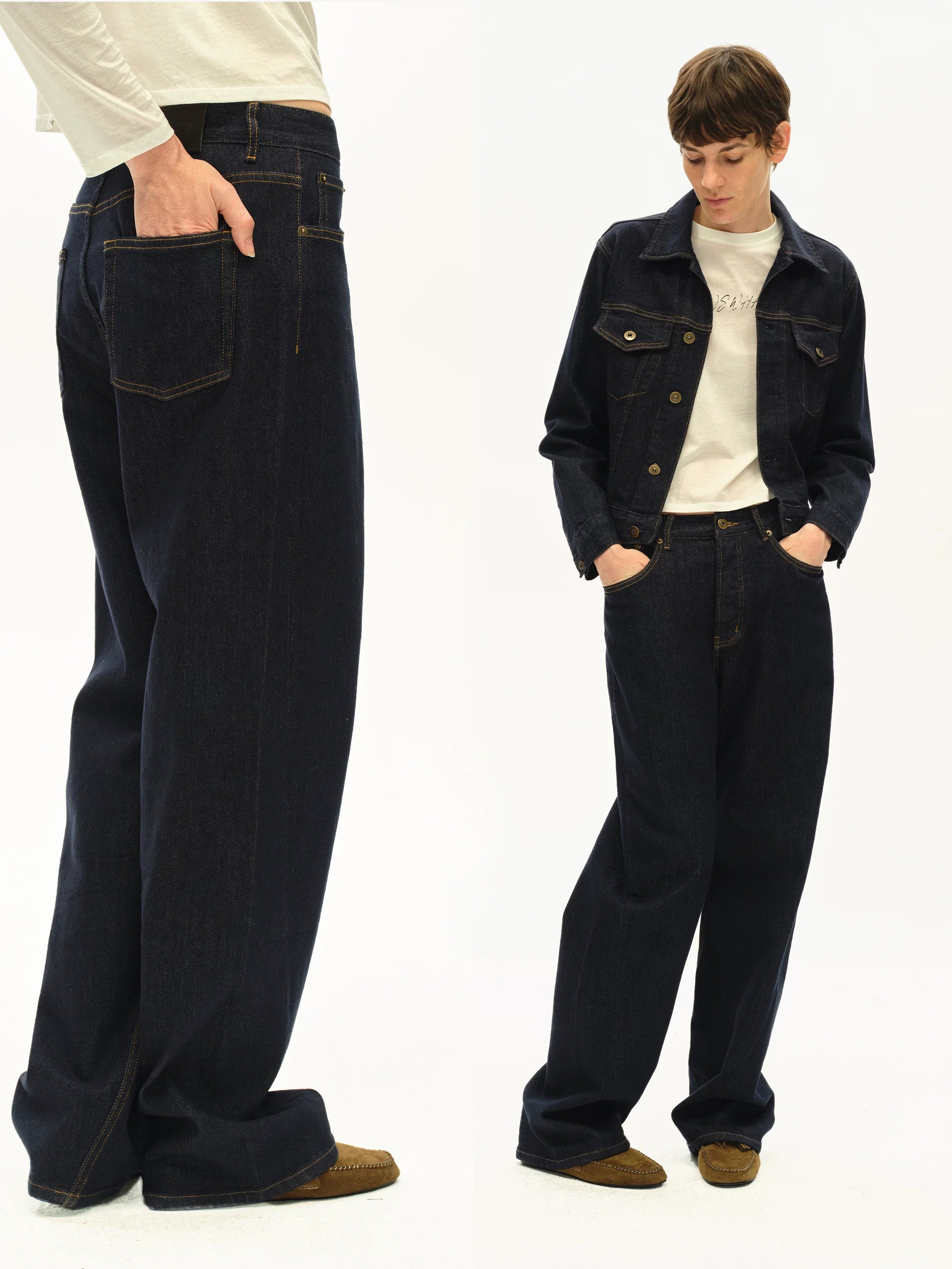 Kybecs| Women’s Vintage Dark Blue Low-Rise Straight Jeans – Loose-Fit Raw Denim for Spring & Summer