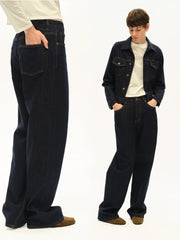 Kybecs| Women’s Vintage Dark Blue Low-Rise Straight Jeans – Loose-Fit Raw Denim for Spring & Summer