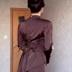 Kybecs| Solid Color Long-Sleeve Strappy Midi Dress for Women – Slim Fit Design