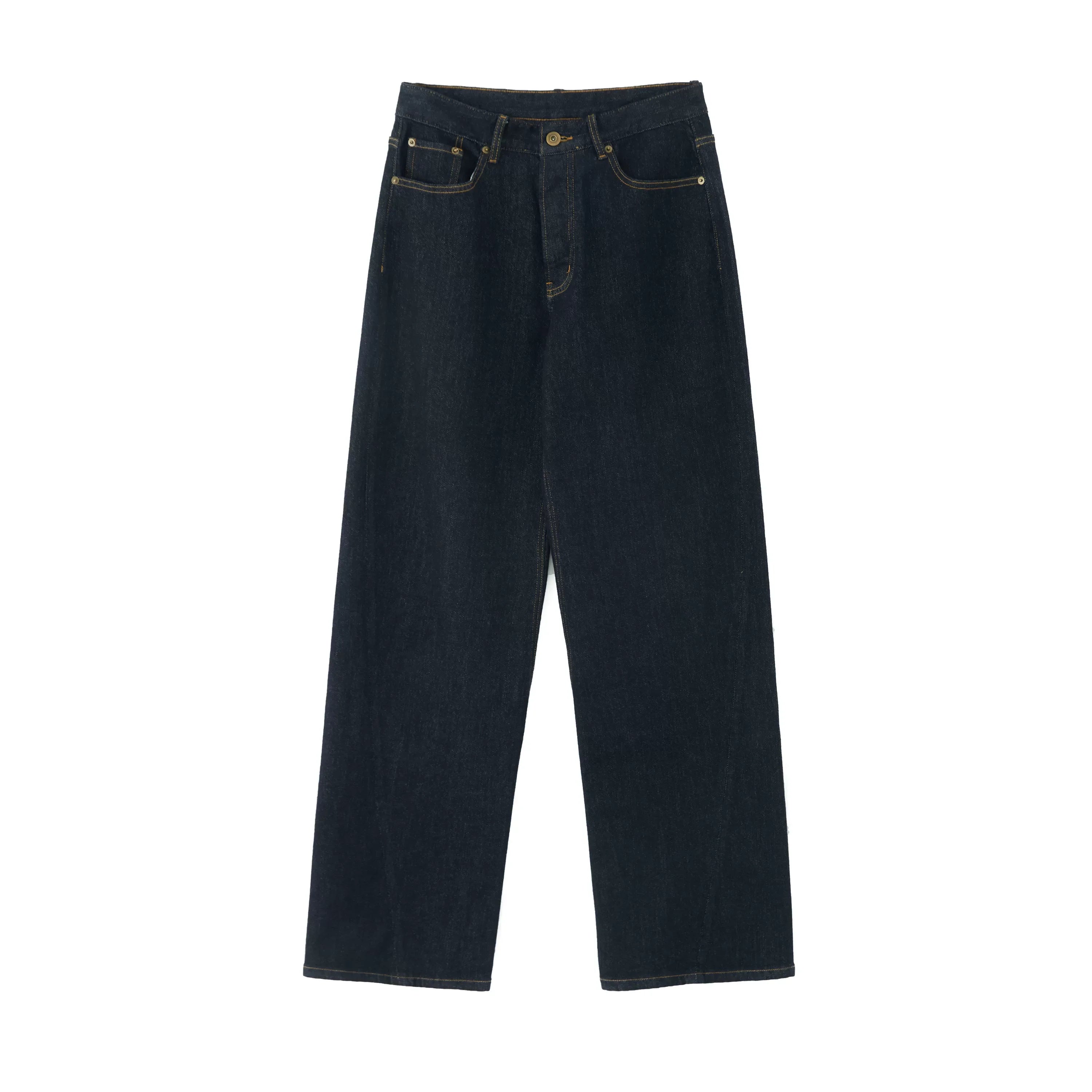 Kybecs| Women’s Vintage Dark Blue Low-Rise Straight Jeans – Loose-Fit Raw Denim for Spring & Summer