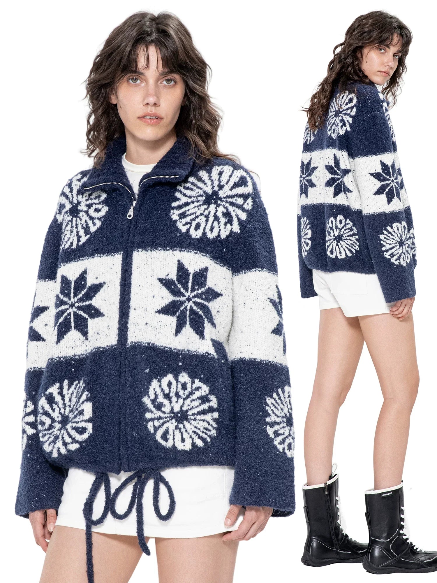 Kybecs | Autumn Winter Fair Isle Loose Cardigan Icelandic Flower Knit Jacket