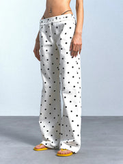 Kybecs| Women’s Polka-Dot Studded Cotton Straight-Leg Mid-Rise Trousers