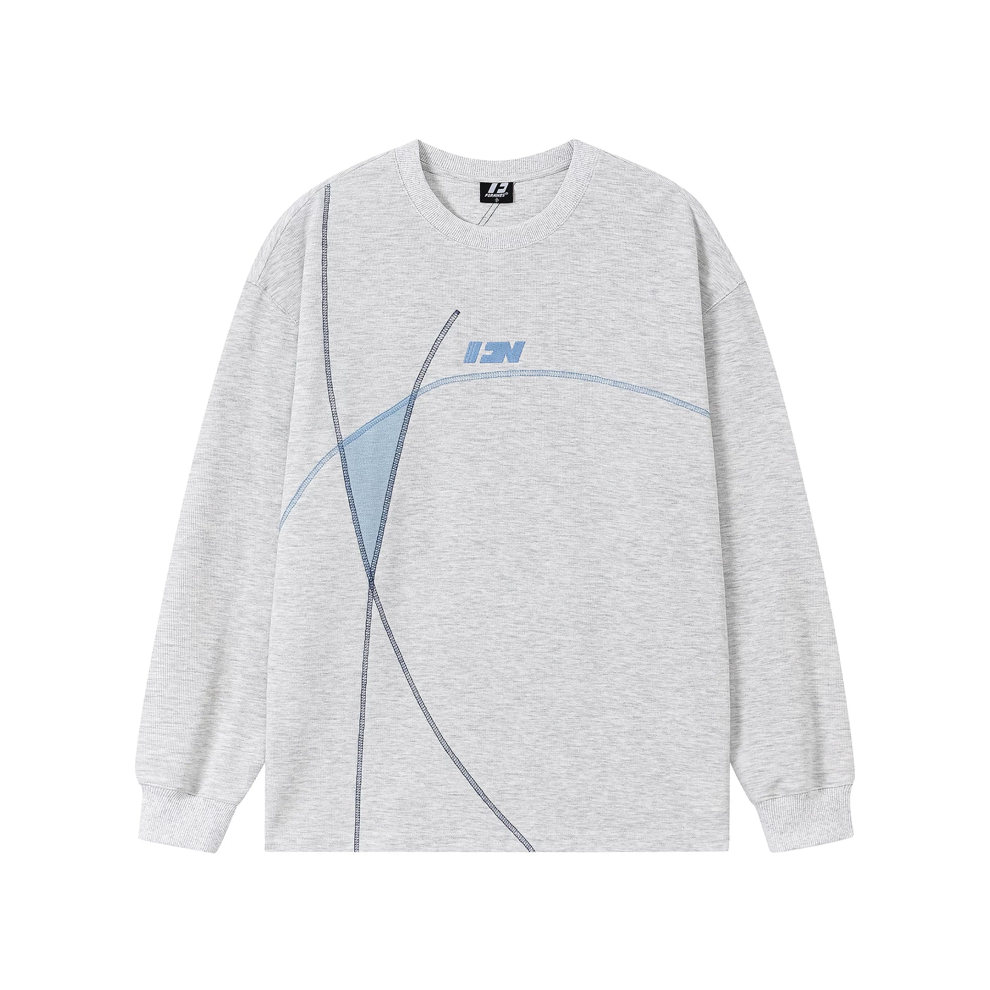 Kybecs | Contrast Line Waffle Sweatshirt Embroidered Sports Casual Long Sleeve