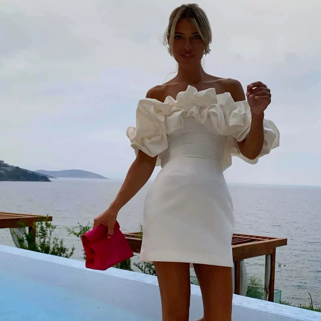 Kybecs| Ruffled One-Shoulder Party midi Dress for Women – Elegant Light Luxury Occasion Style