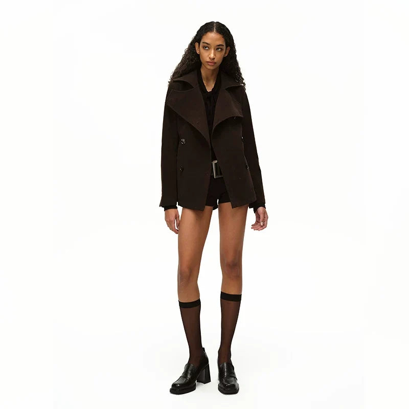 Kybecs| Women’s Brown Washed Faux Suede Short Trench Coat – Casual Short Outerwear