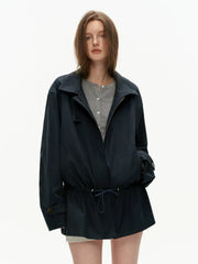 Kybecs| Women’s Tencel Work Jacket – Slim Drawstring Waist Casual Khaki Short Jacket