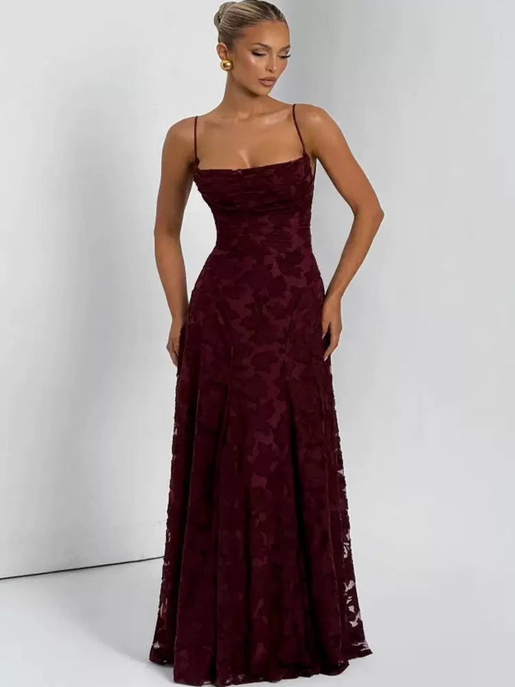 Kybecs| Jacquard Backless Strappy Midi Dress for Women – Slim-Fit Suspender Dress