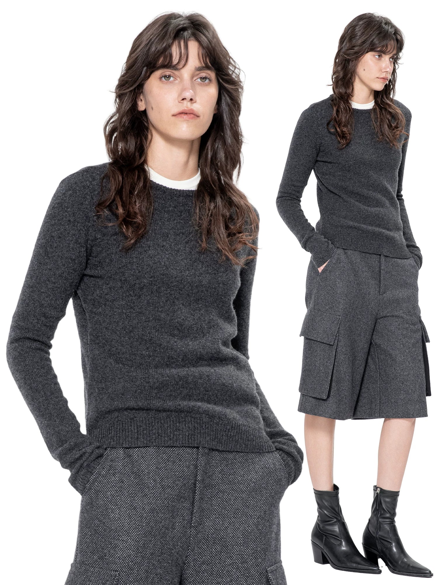 Kybecs | Autumn Winter Silk Cashmere Round Neck Slim Fit Sweater Top