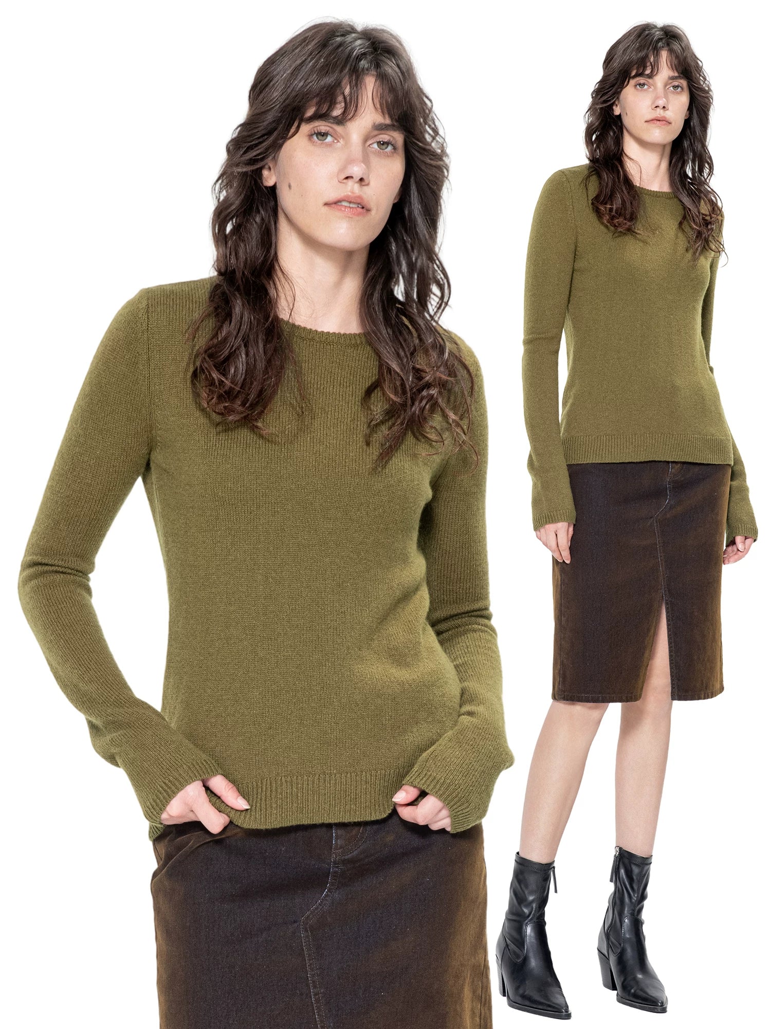Kybecs | Autumn Winter Silk Cashmere Round Neck Slim Fit Sweater Top