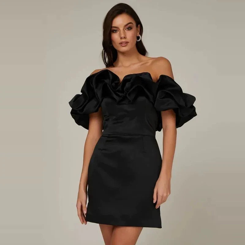 Kybecs | One-Shoulder Ruffle Backless White Slim Party mini Dress