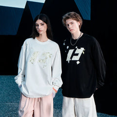Kybecs | Chinese Style Bamboo Flower Long Sleeve Sweatshirt Unisex Couple