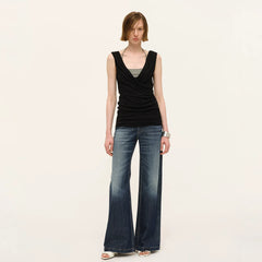 Kybecs| Women’s Cotton Washed Low-Rise Straight Leg Jeans – Loose Wide-Leg Summer Pants