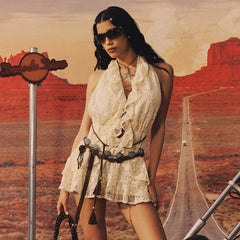 Kybecs | Lace Deep U-Neck Backless Summer mini Dress Vacation