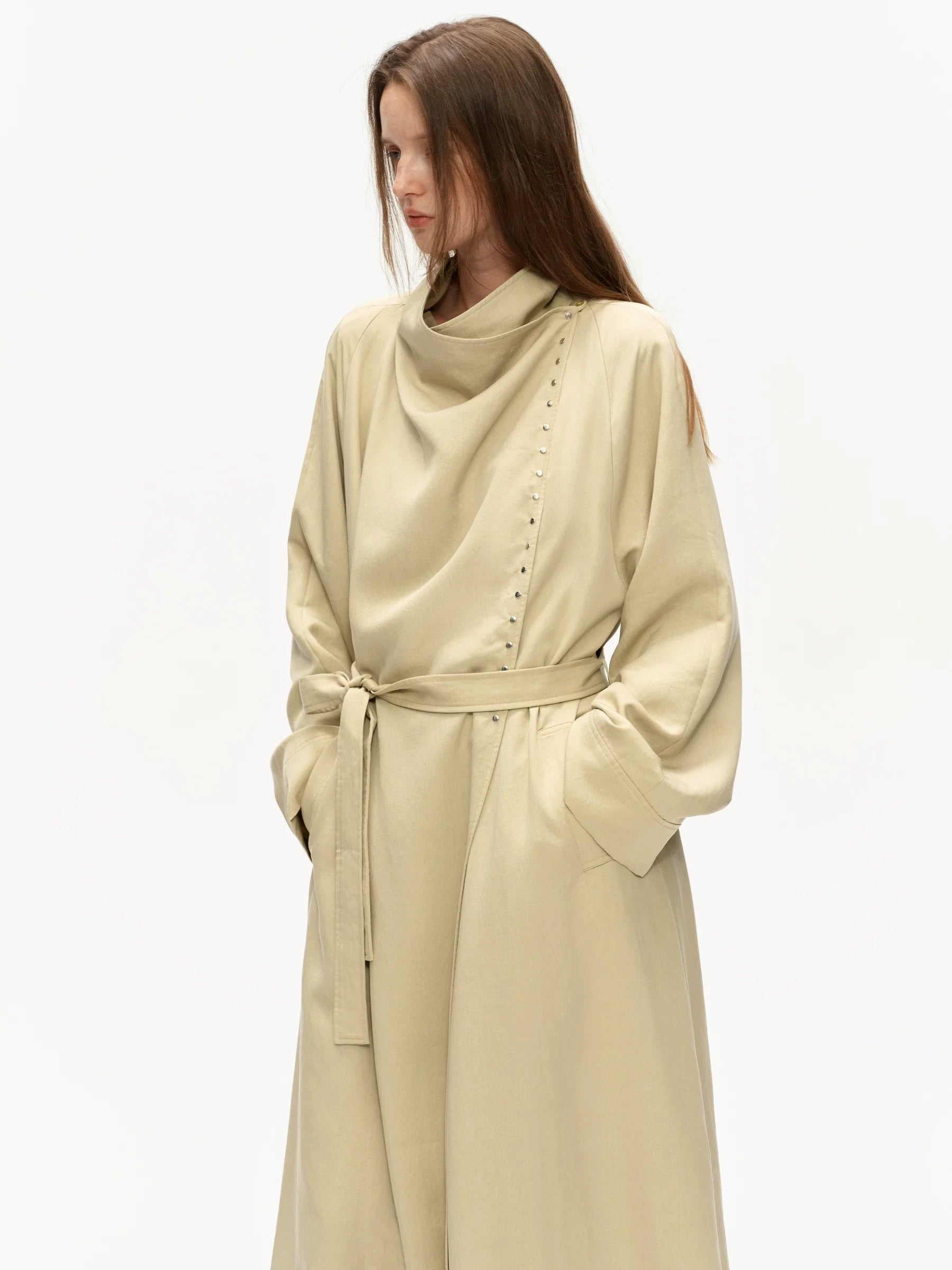 Kybecs | Women’s Tencel Blend Two-Way Lightweight Trench Jacket with Asymmetrical Collar