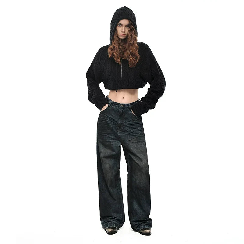 Kybecs| Women’s Retro Distressed Straight Jeans – Loose-Fit Dad-Style Washed Denim