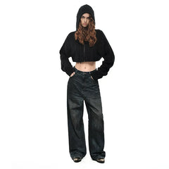 Kybecs| Women’s Retro Distressed Straight Jeans – Loose-Fit Dad-Style Washed Denim