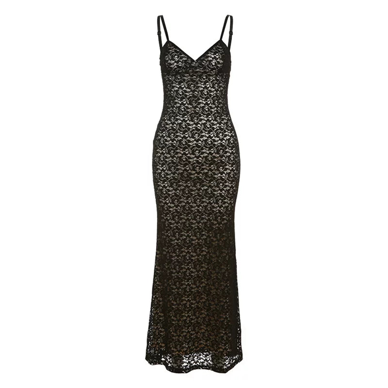 Kybecs| Lace Spliced Backless MAXI Dress for Women – Deep V Waist Slim Fit Design