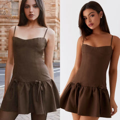 Kybecs | Ins Brown Bow Tube Top Mini Dress Slim Suspender Skirt