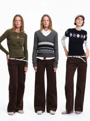 Kybecs| Women’s Vintage Cotton Corduroy Low-Waist Straight Pants – Winter Casual Trousers