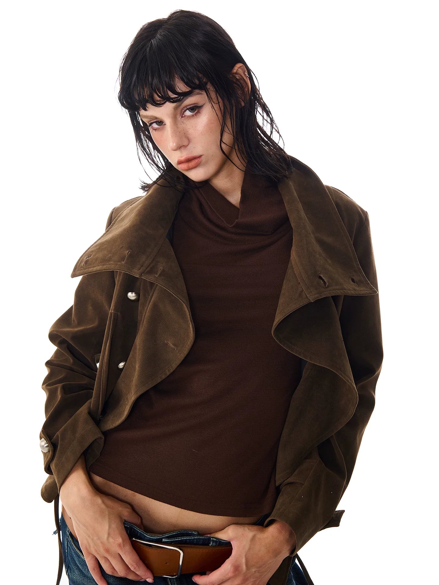 Kybecs| Women’s Cool Loose Irregular Brown Jacket – Maillard Color Trendy Casual Outerwear