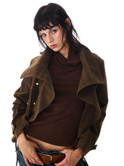 Kybecs| Women’s Cool Loose Irregular Brown Jacket – Maillard Color Trendy Casual Outerwear
