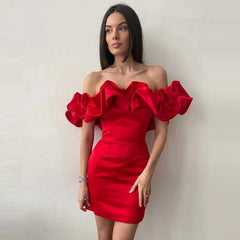 Kybecs | One-Shoulder Ruffle Backless White Slim Party mini Dress