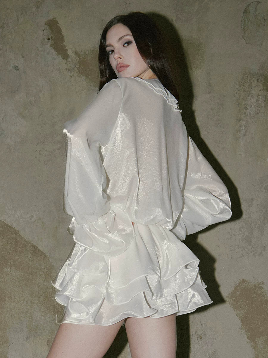 Kybecs | Shallow Sea Satin Floral Layered Shirt mini Dress Bright Silk
